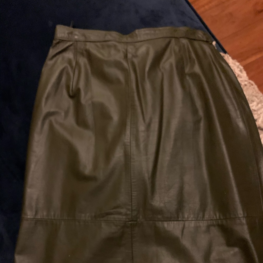 Knee length genuine leather skirt